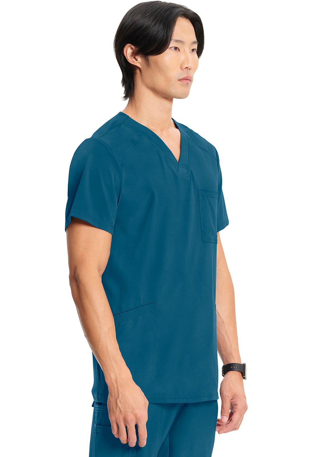 Classics CK900A Men's V-Neck Top Caribbean Blue Model Image Left Side | Infinity