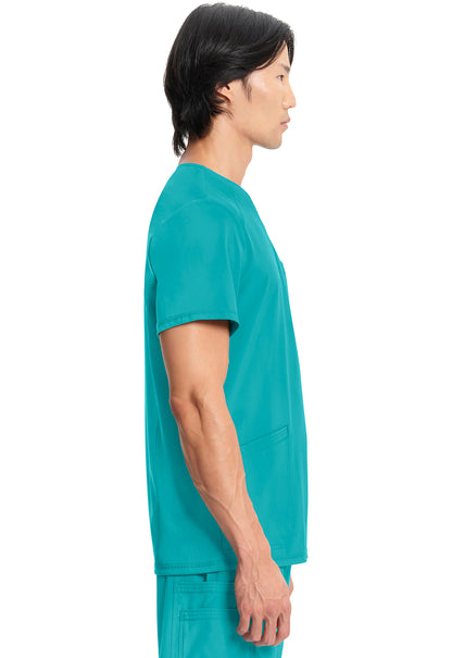 Classics CK900A Men's V-Neck Top Teal Blue Model Image Right Side | Infinity