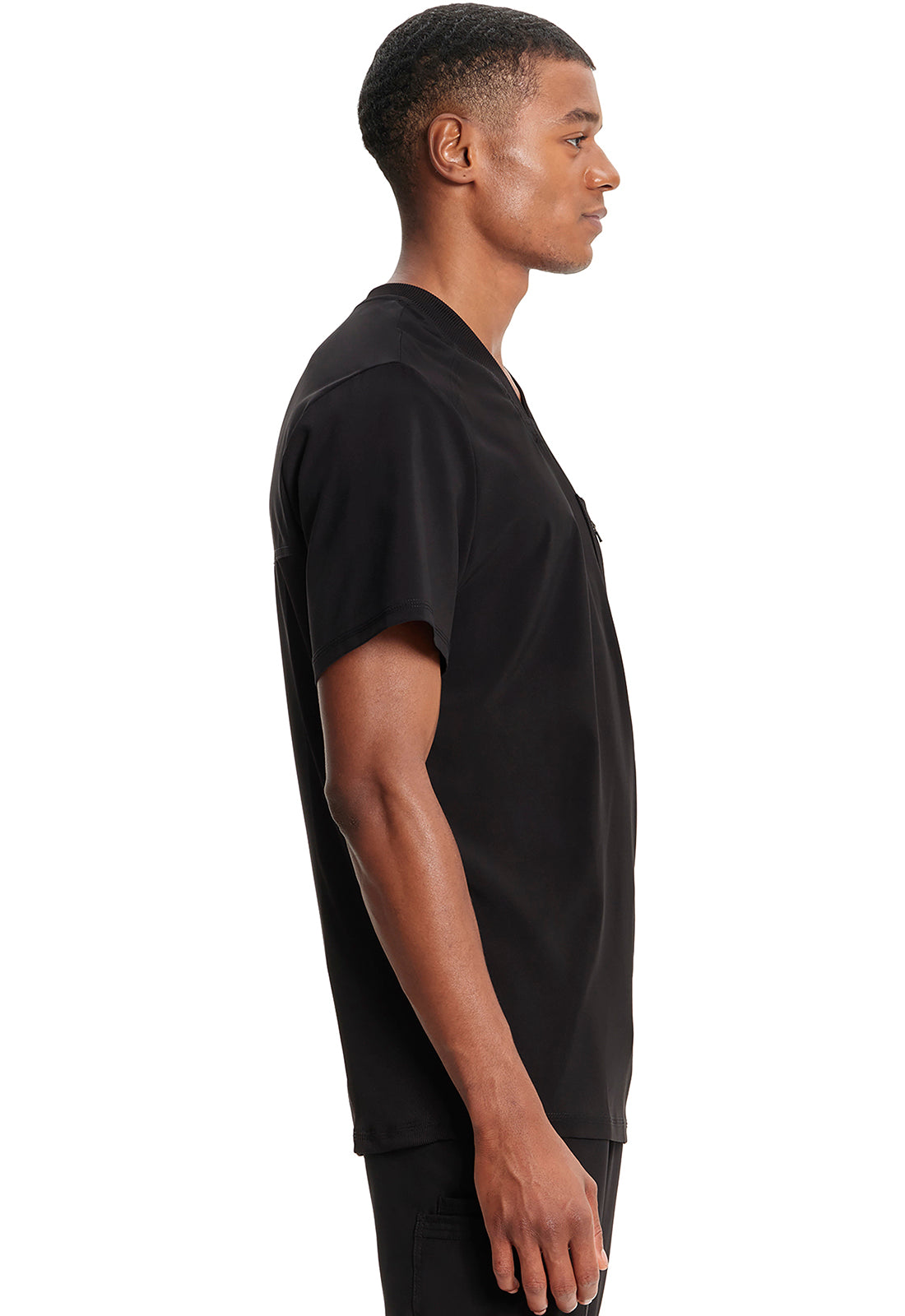 Classics CK910A Men's Tuckable V-Neck Top Black Model Image Right Side | Infinity