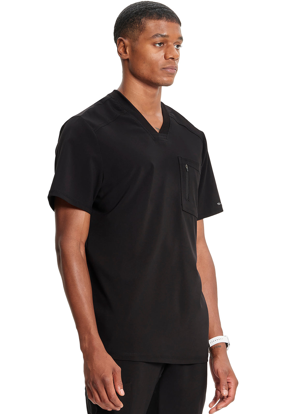 Classics CK910A Men's Tuckable V-Neck Top Black Model Image Left Side | Infinity