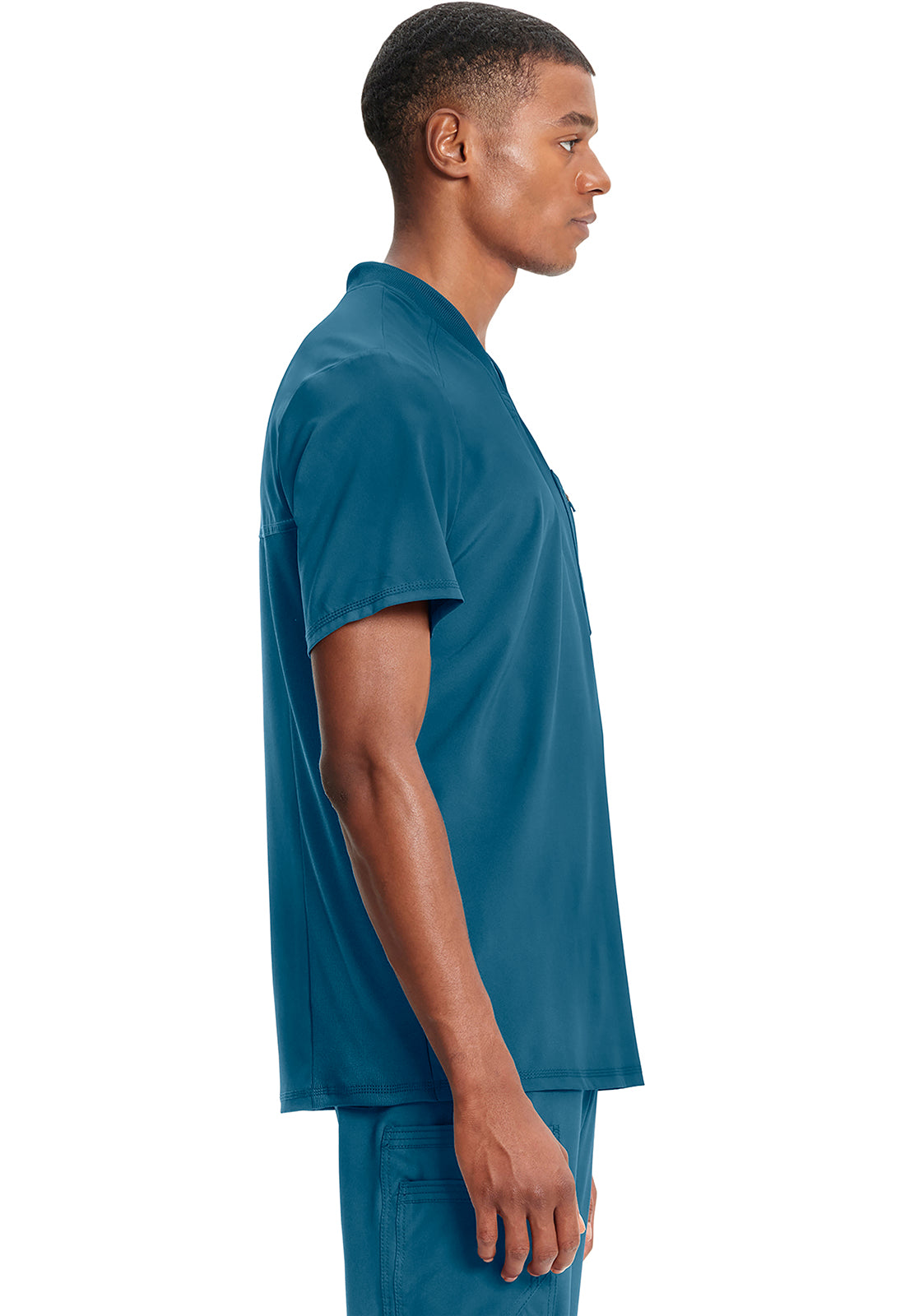 Classics CK910A Men's Tuckable V-Neck Top Caribbean Blue Model Image Right Side | Infinity