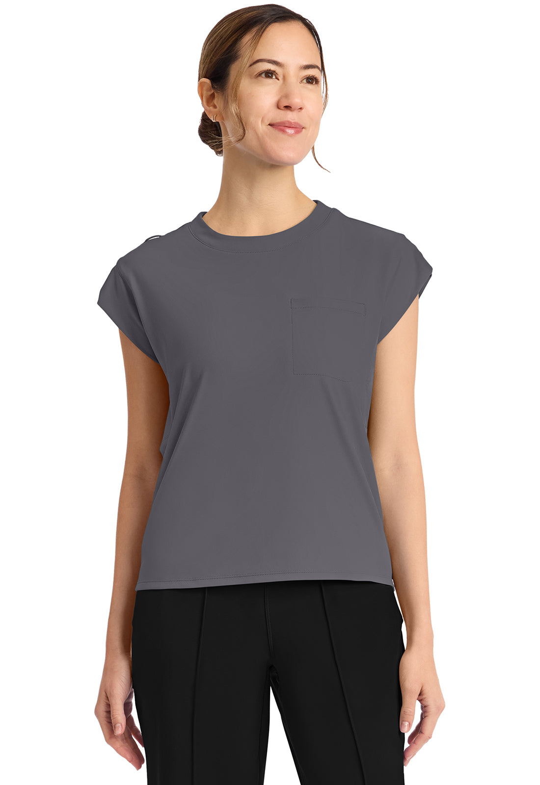 Achieve CK936 Women's 1 Pocket Crew Neck Top Pewter Image 1