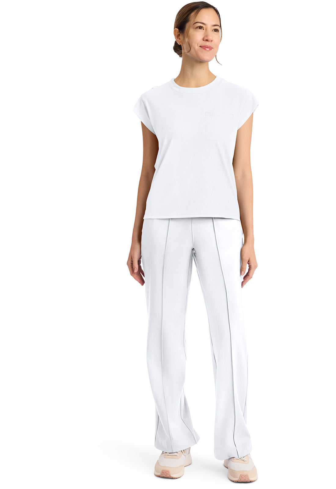 Achieve CK936 Women's 1-Pocket Crew Neck Top White