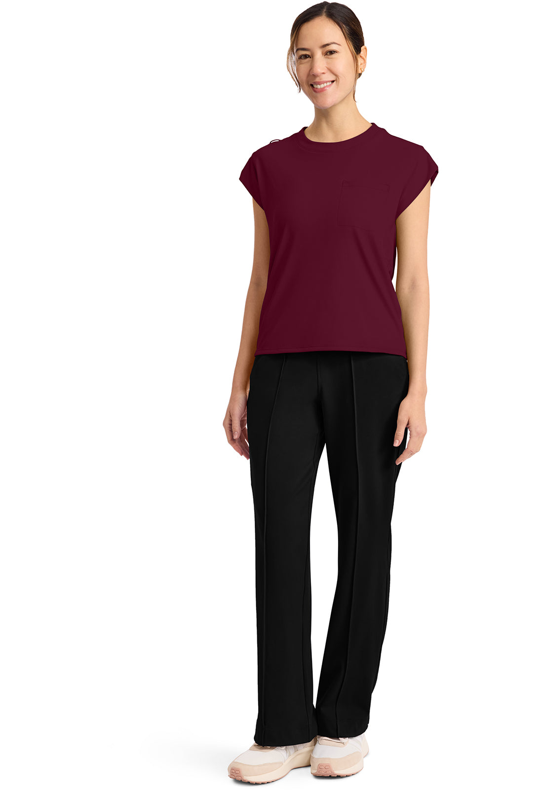 Achieve CK936 Women's 1 Pocket Crew Neck Top Wine Image 2