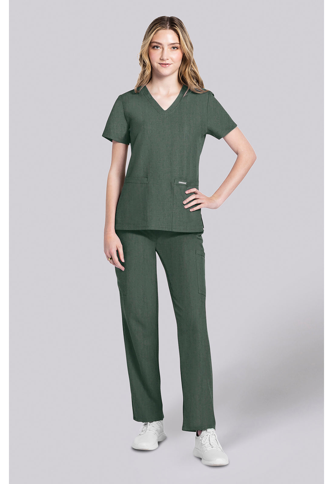Workwear Originals Ultra CK953AV Women's 2 pocket V-Neck Scrub Top Heather Forest Moss