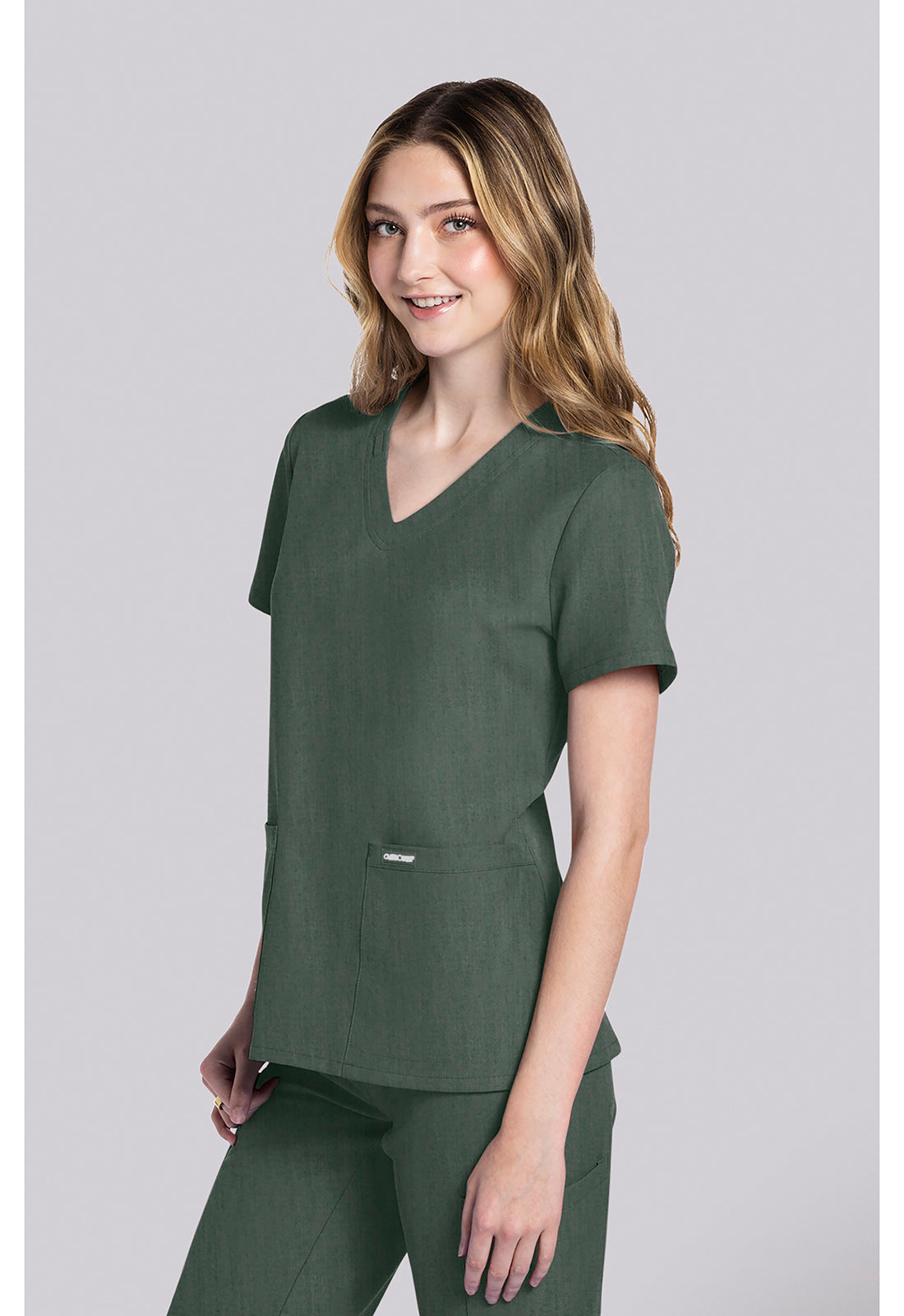Workwear Originals Ultra CK953AV Women's 2 pocket V-Neck Scrub Top Heather Forest Moss
