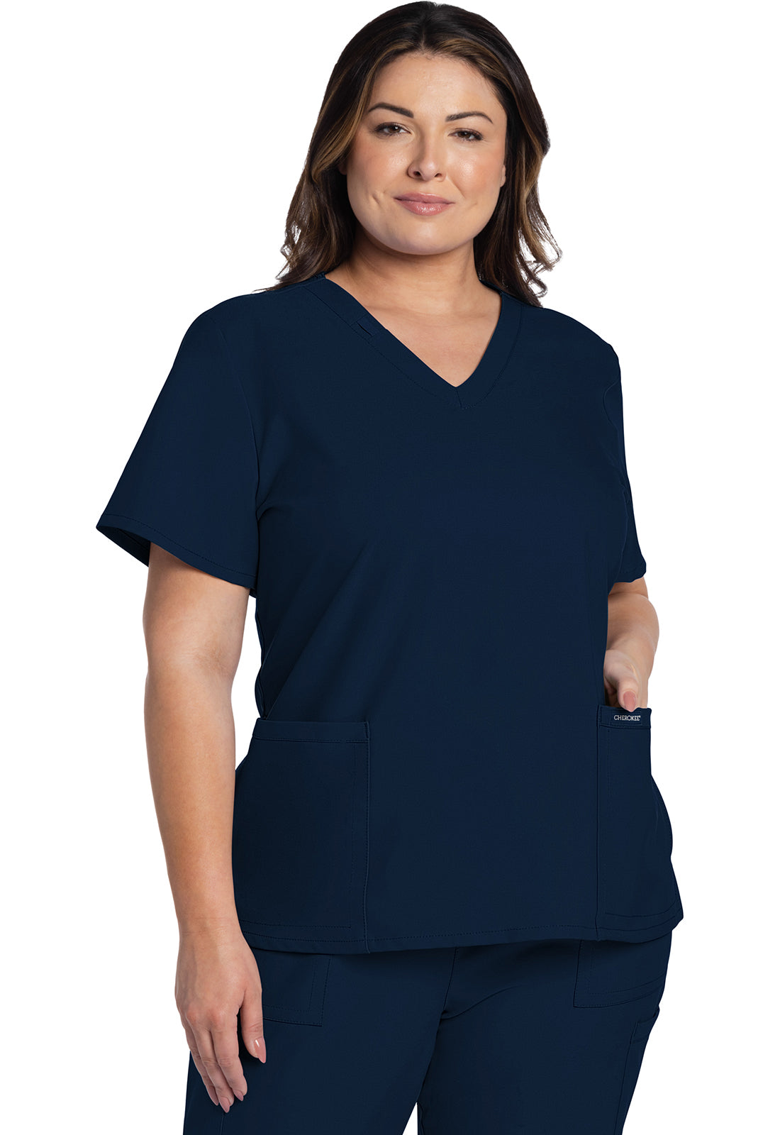 Originals Ultra CK953A V-Neck Top Navy Model Image Front | Cherokee