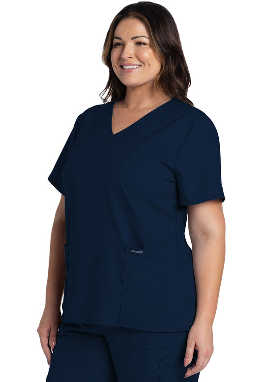 Originals Ultra CK953A V-Neck Top Navy Model Image Right Side | Cherokee