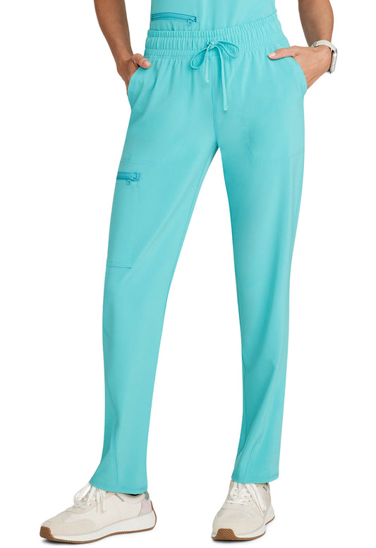 Allura CKA184 Mid Rise Drawstring Tapered Leg Pants Aqua Cove Model Image Front | Cherokee