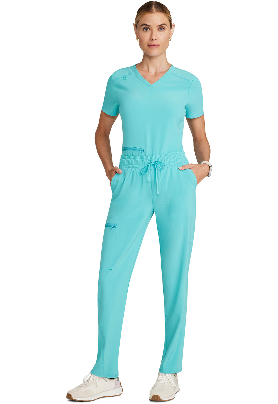 Allura CKA184 Mid Rise Drawstring Tapered Leg Pants Aqua Cove