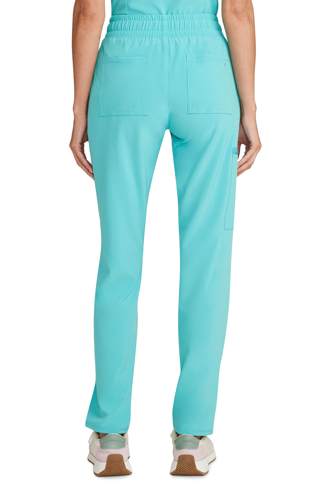 Allura CKA184 Mid Rise Drawstring Tapered Leg Pants Aqua Cove Model Image Back | Cherokee