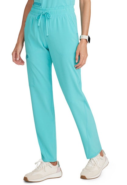 Allura CKA184 Mid Rise Drawstring Tapered Leg Pants Aqua Cove Model Image Right Side | Cherokee