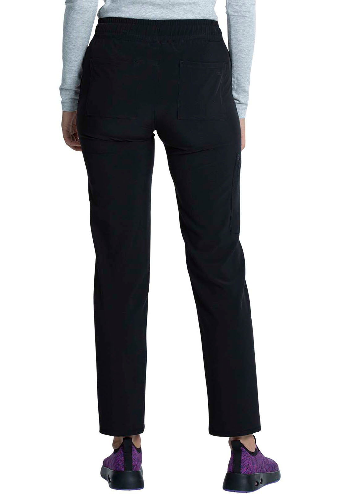 Allura CKA184 Mid Rise Drawstring Tapered Leg Pants Black Model Image Back | Cherokee