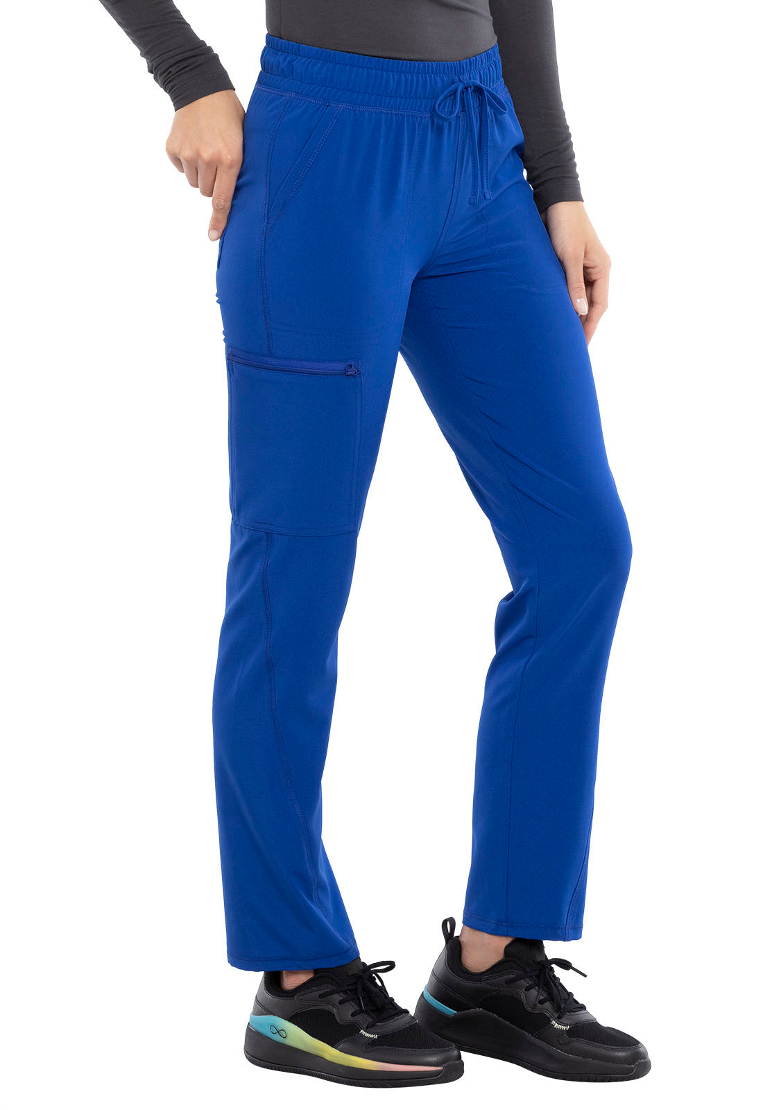 Allura CKA184 Mid Rise Drawstring Tapered Leg Pants Galaxy Blue Model Image Left Side | Cherokee