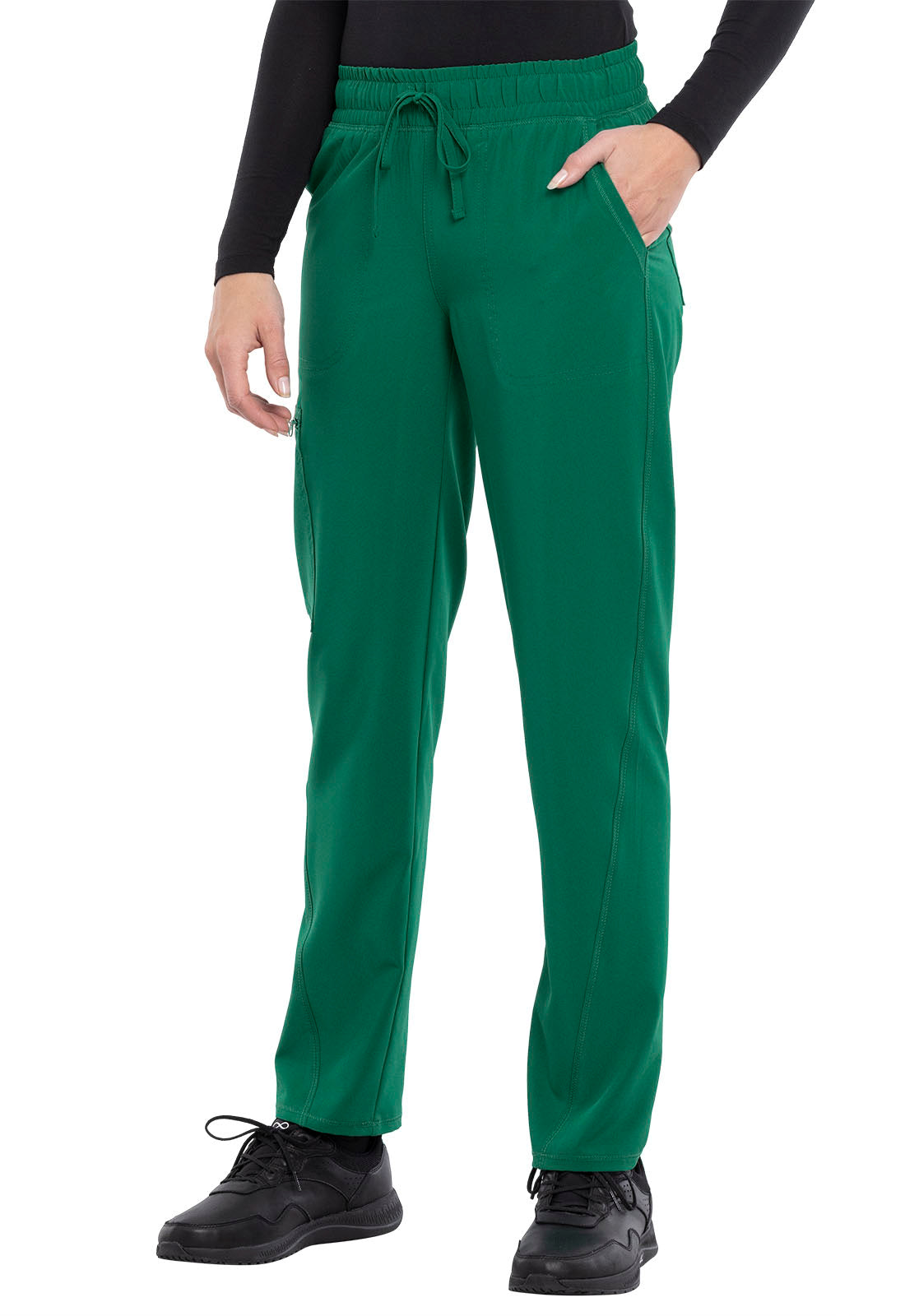 Allura CKA184 Mid Rise Drawstring Tapered Leg Pants Hunter Green Model Image Right Side | Cherokee