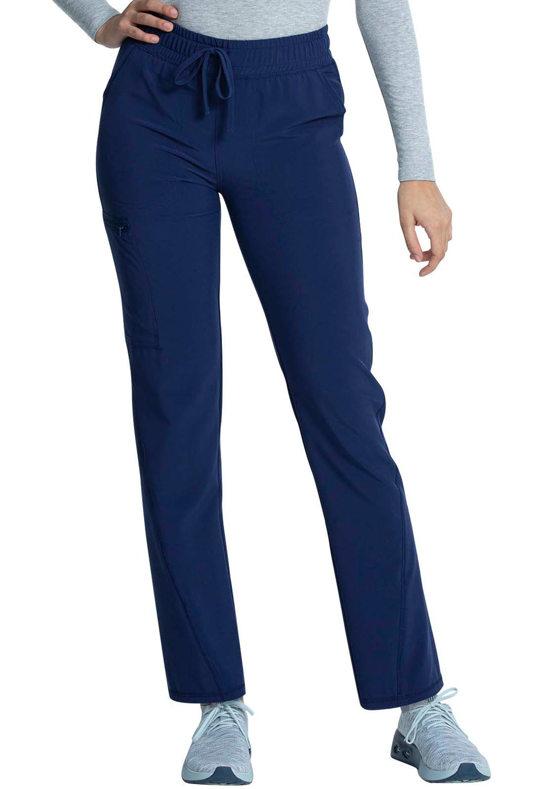 Allura CKA184 Mid Rise Drawstring Tapered Leg Pants Navy Model Image Front | Cherokee