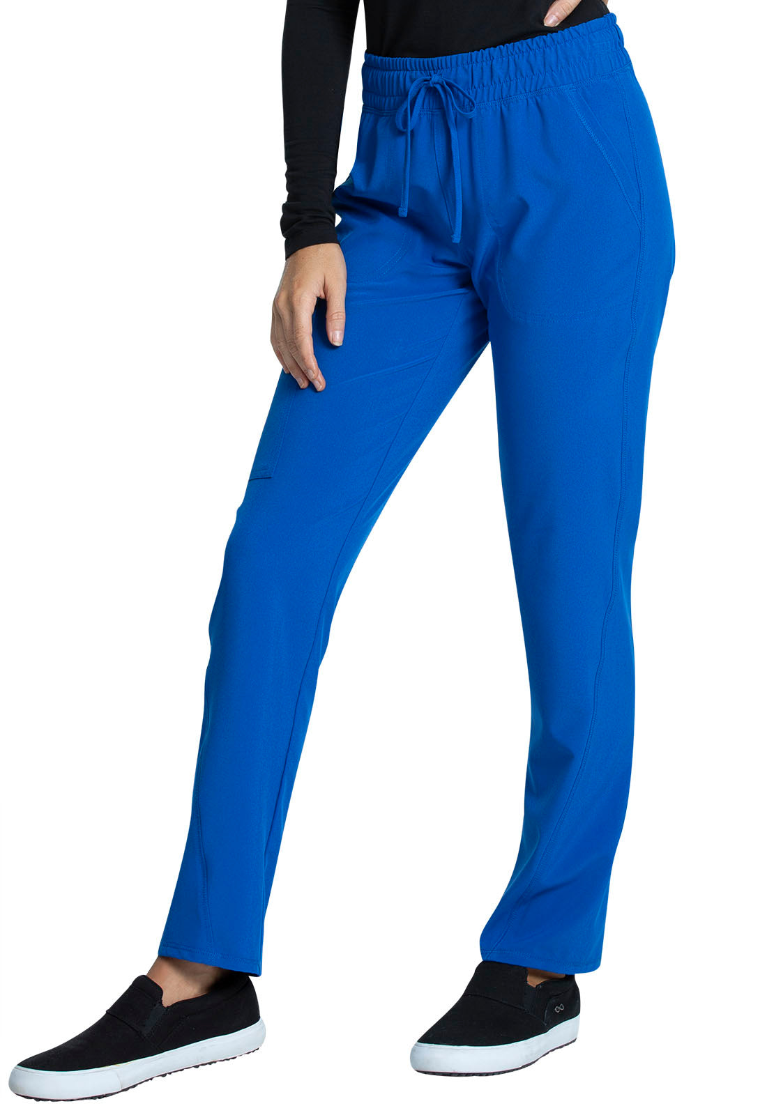 Allura CKA184 Mid Rise Drawstring Tapered Leg Pants Royal Model Image Right Side | Cherokee