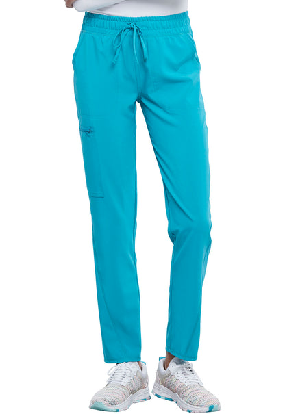 Allura CKA184 Mid Rise Drawstring Tapered Leg Pants Teal Blue Model Image Front | Cherokee