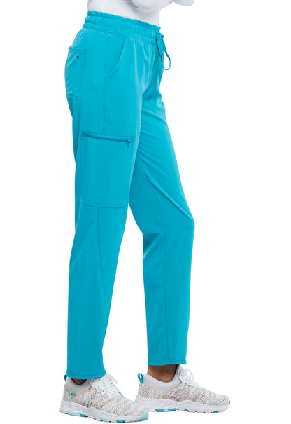 Allura CKA184 Mid Rise Drawstring Tapered Leg Pants Teal Blue Model Image Left Side | Cherokee