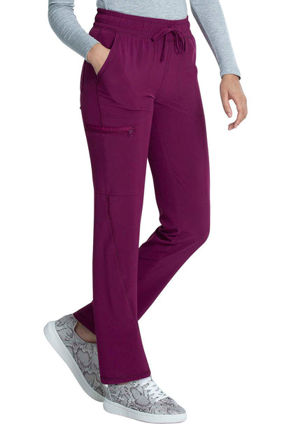 Allura CKA184 Mid Rise Drawstring Tapered Leg Pants Wine Model Image Left Side | Cherokee