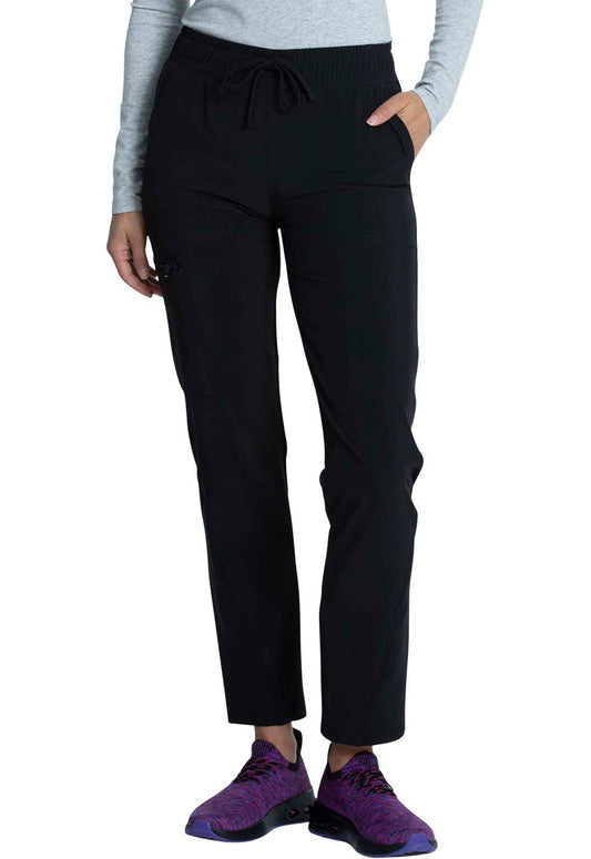Allura CKA184 Women's Mid Rise Drawstring Tapered Leg Scrub Pants Black