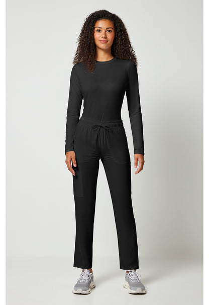 Allura CKA184 Women's Mid Rise Drawstring Tapered Leg Scrub Pants Black
