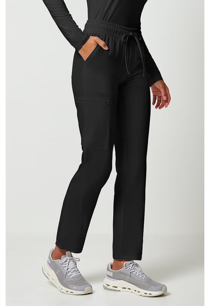Allura CKA184 Women's Mid Rise Drawstring Tapered Leg Scrub Pants Black