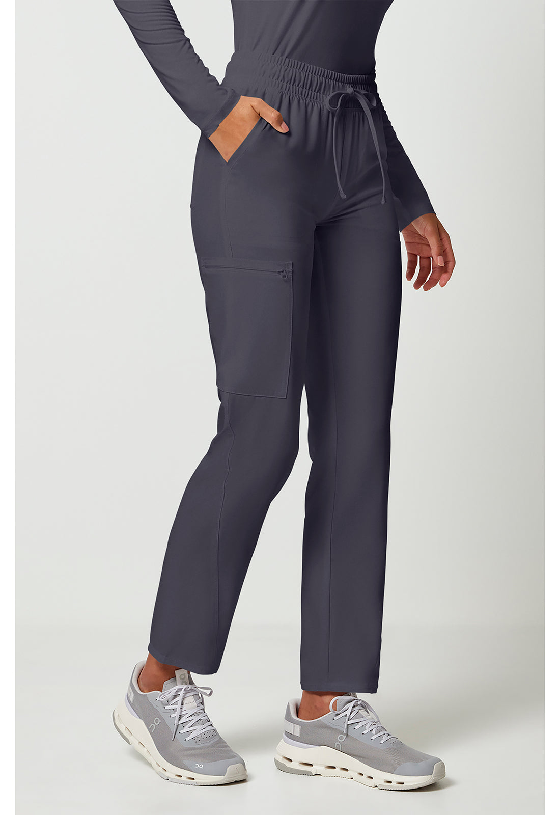 Allura CKA184 Women's Mid Rise Drawstring Tapered Leg Scrub Pants Pewter