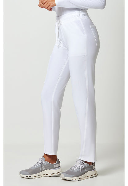 Allura CKA184 Women's Mid Rise Drawstring Tapered Leg Scrub Pants White