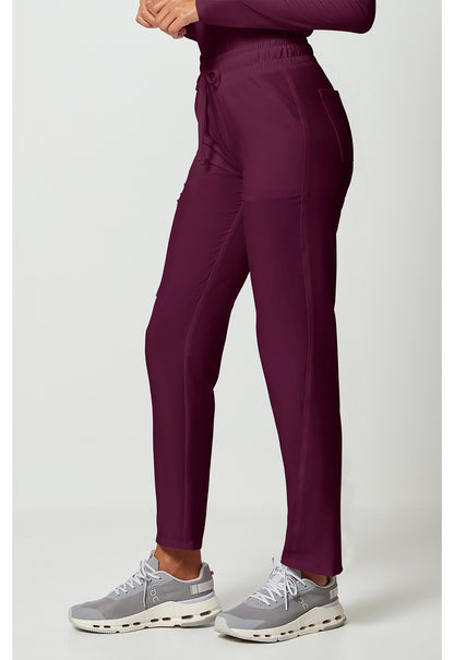 Allura CKA184 Women's Mid Rise Drawstring Tapered Leg Scrub Pants Wine