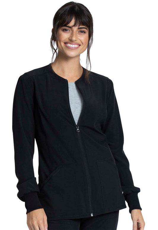 Allura CKA384 Zip Front Jacket Black Model Image Front | Cherokee