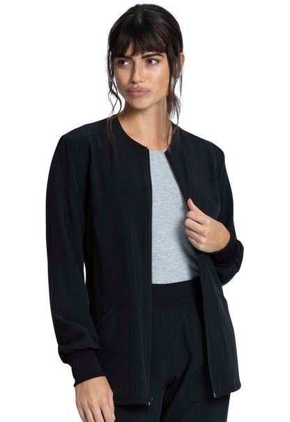 Allura CKA384 Zip Front Jacket Black Model Image Left Side | Cherokee