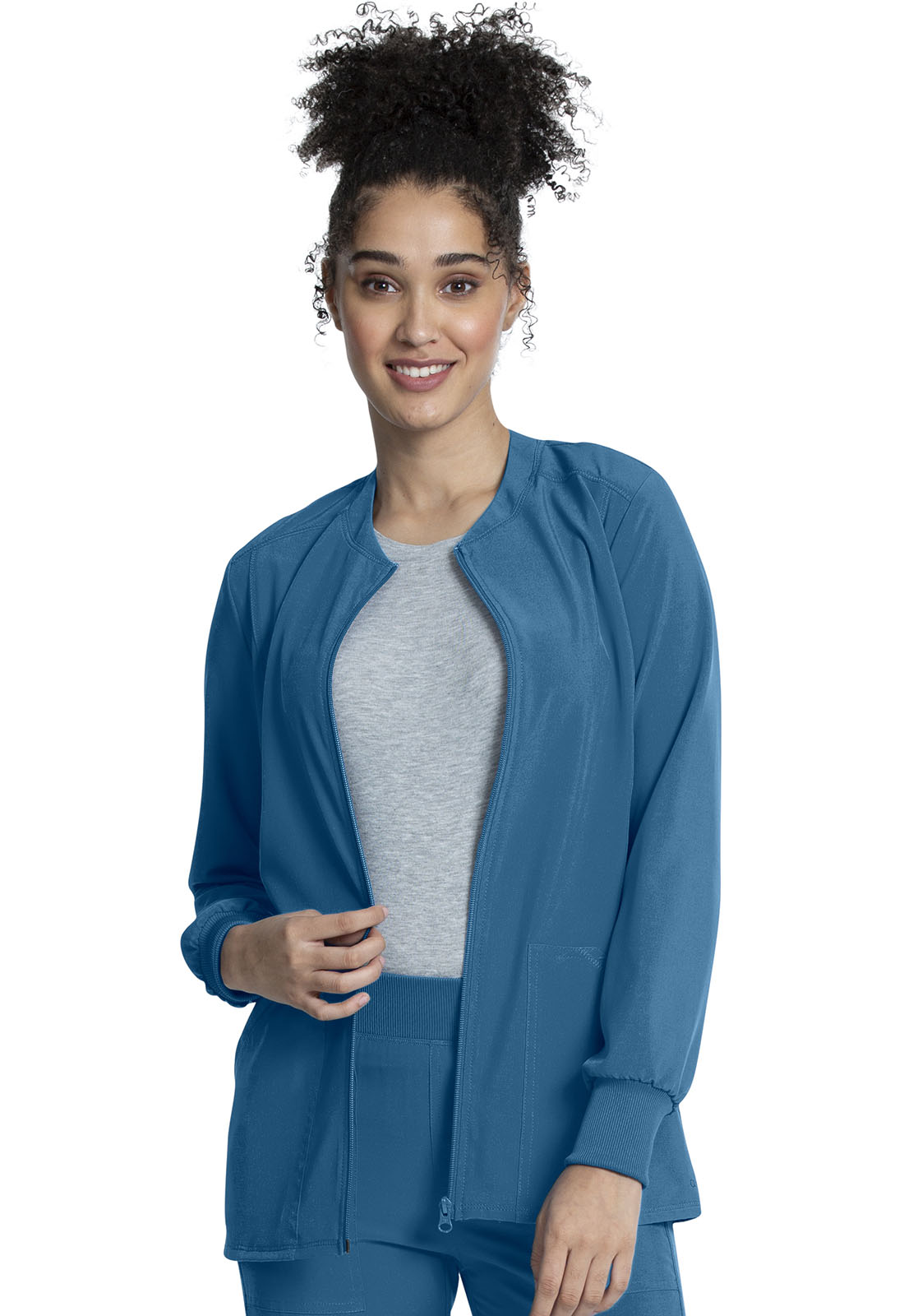 Allura CKA384 Zip Front Jacket Caribbean Blue Model Image Front | Cherokee