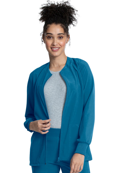 Allura CKA384 Zip Front Jacket Caribbean Blue Model Image Front | Cherokee