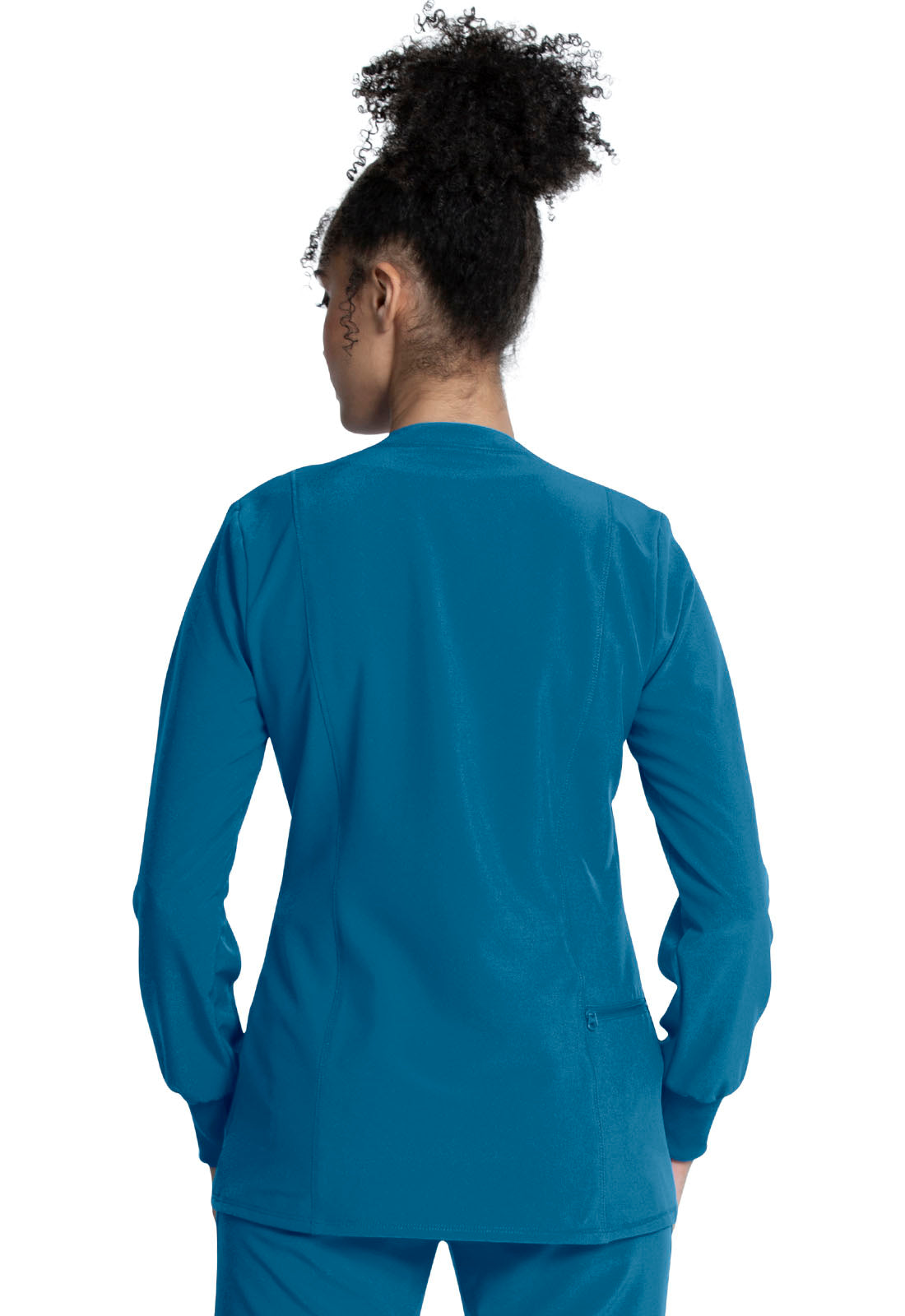 Allura CKA384 Zip Front Jacket Caribbean Blue Model Image Back | Cherokee