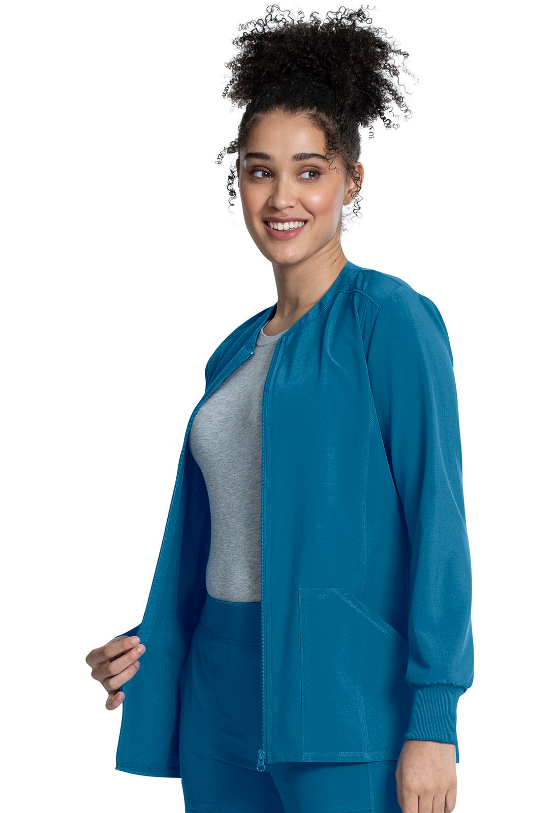 Allura CKA384 Zip Front Jacket Caribbean Blue Model Image Right Side | Cherokee