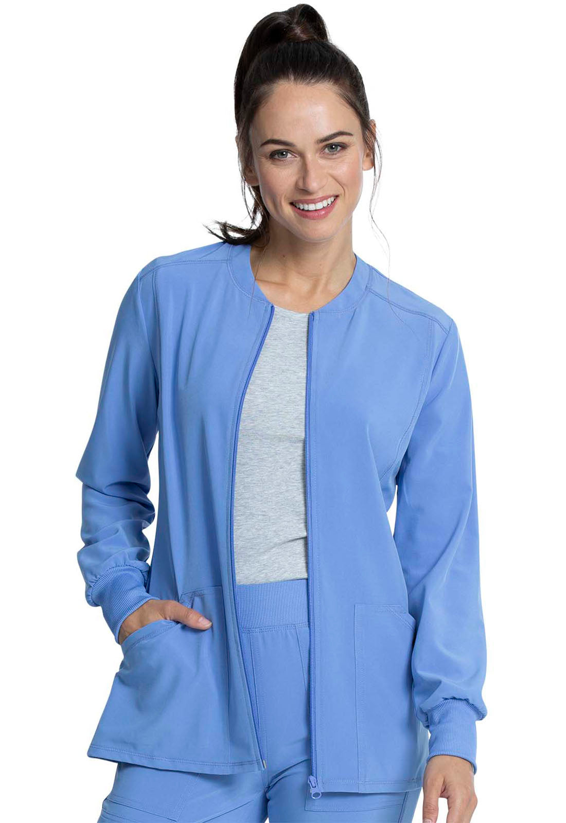 Allura CKA384 Zip Front Jacket Ciel Model Image Front | Cherokee