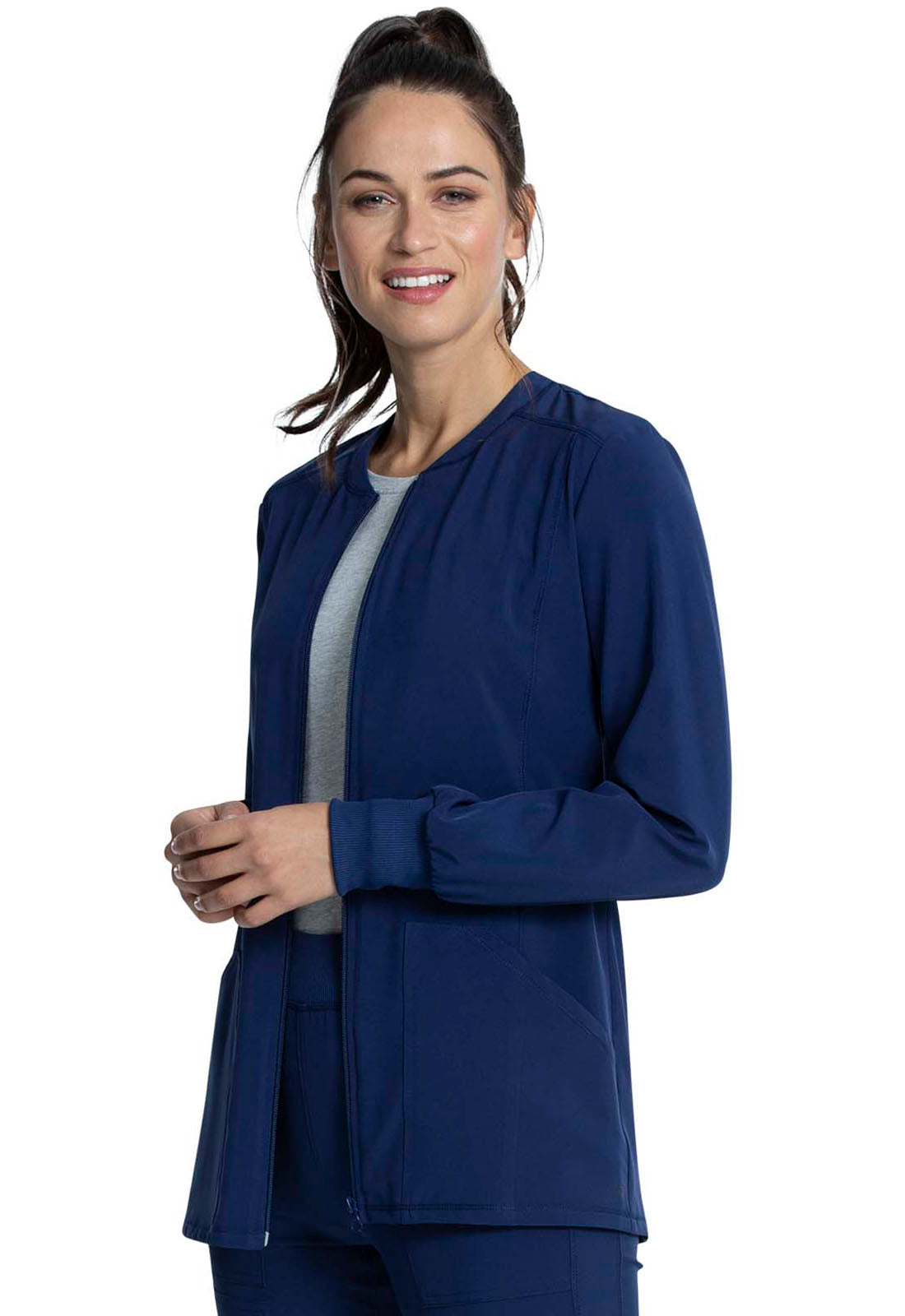 Allura CKA384 Zip Front Jacket Navy Model Image Right Side | Cherokee