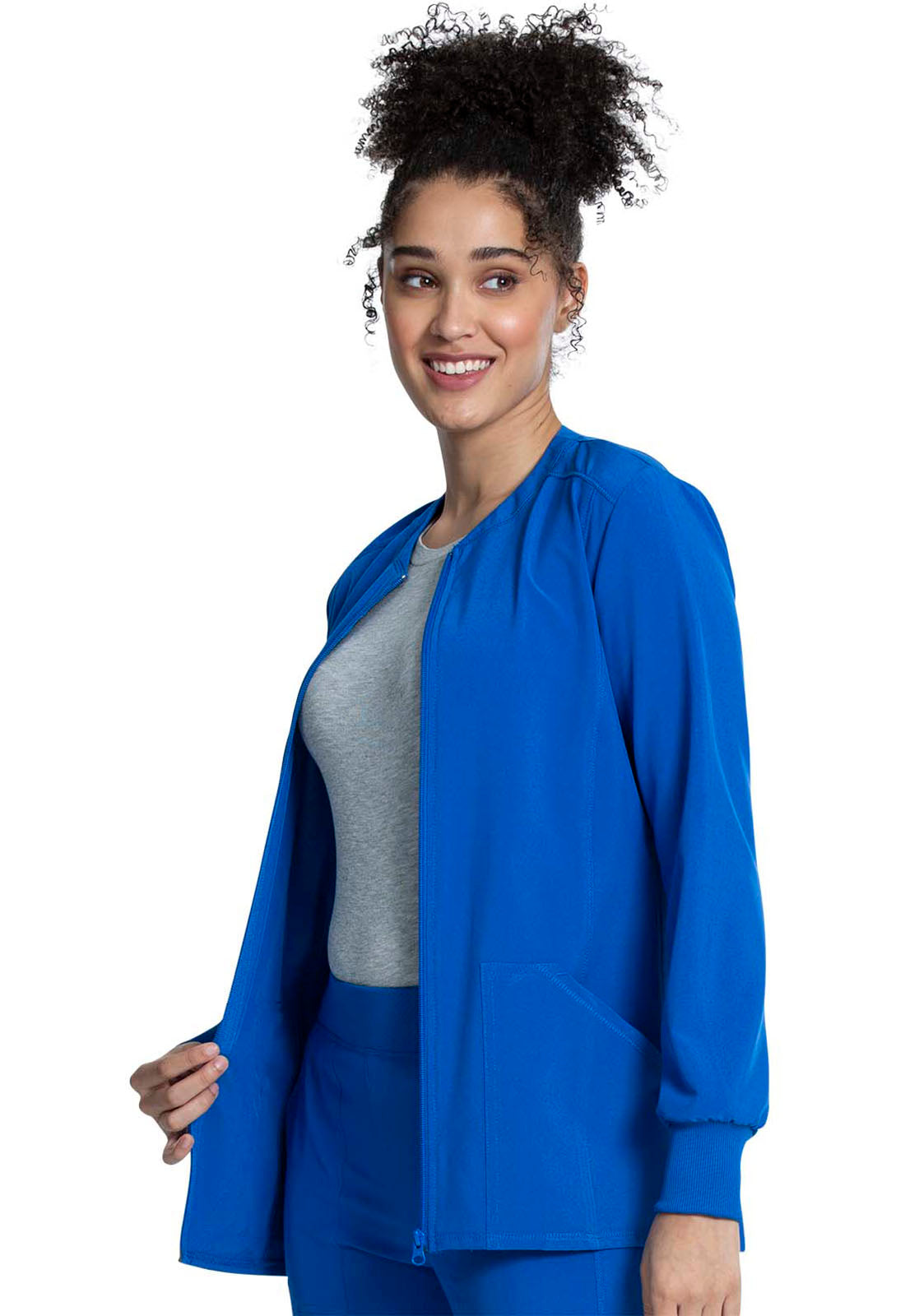 Allura CKA384 Zip Front Jacket Royal Model Image Right Side | Cherokee