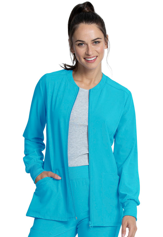 Allura CKA384 Zip Front Jacket Teal Blue Model Image Front | Cherokee