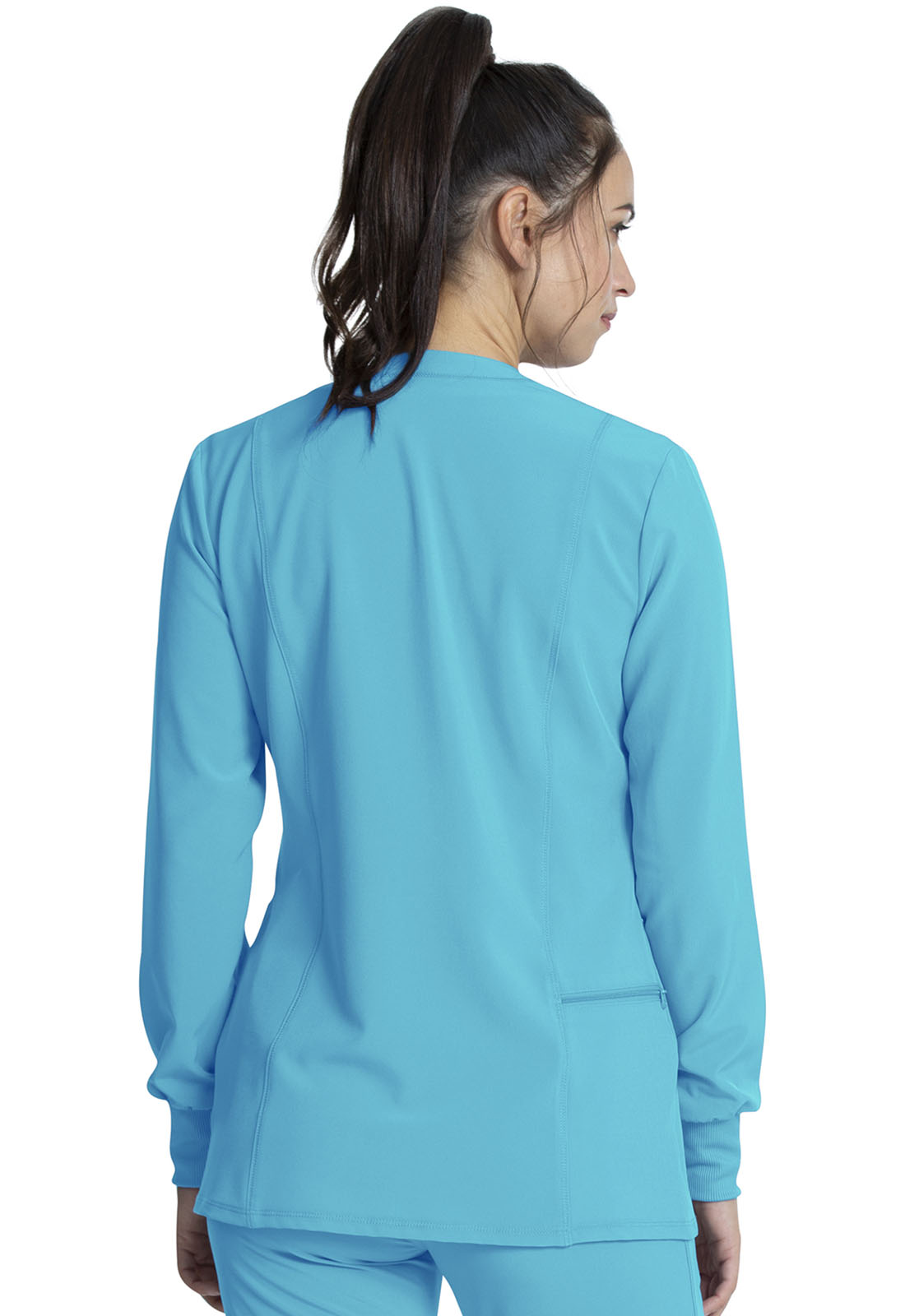 Allura CKA384 Zip Front Jacket Teal Blue Model Image Back | Cherokee