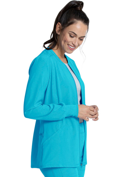 Allura CKA384 Zip Front Jacket Teal Blue Model Image Left Side | Cherokee