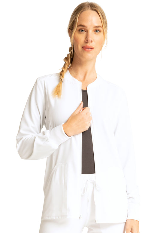 Allura CKA384 Zip Front Jacket White Model Image Front | Cherokee