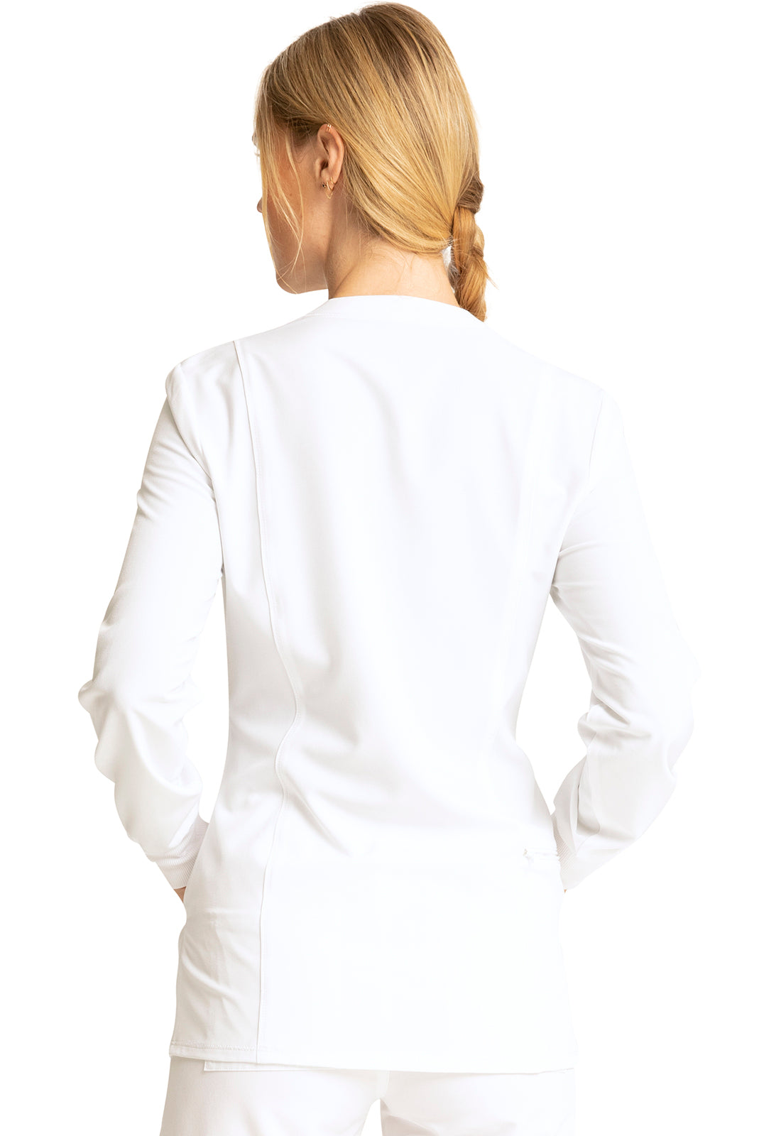 Allura CKA384 Zip Front Jacket White Model Image Back | Cherokee