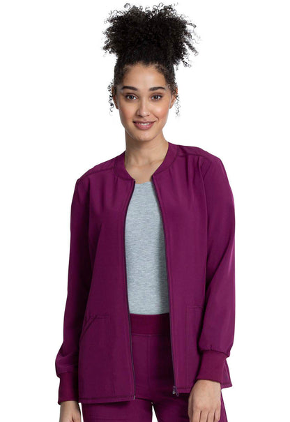 Allura CKA384 Zip Front Jacket Wine Model Image Front | Cherokee