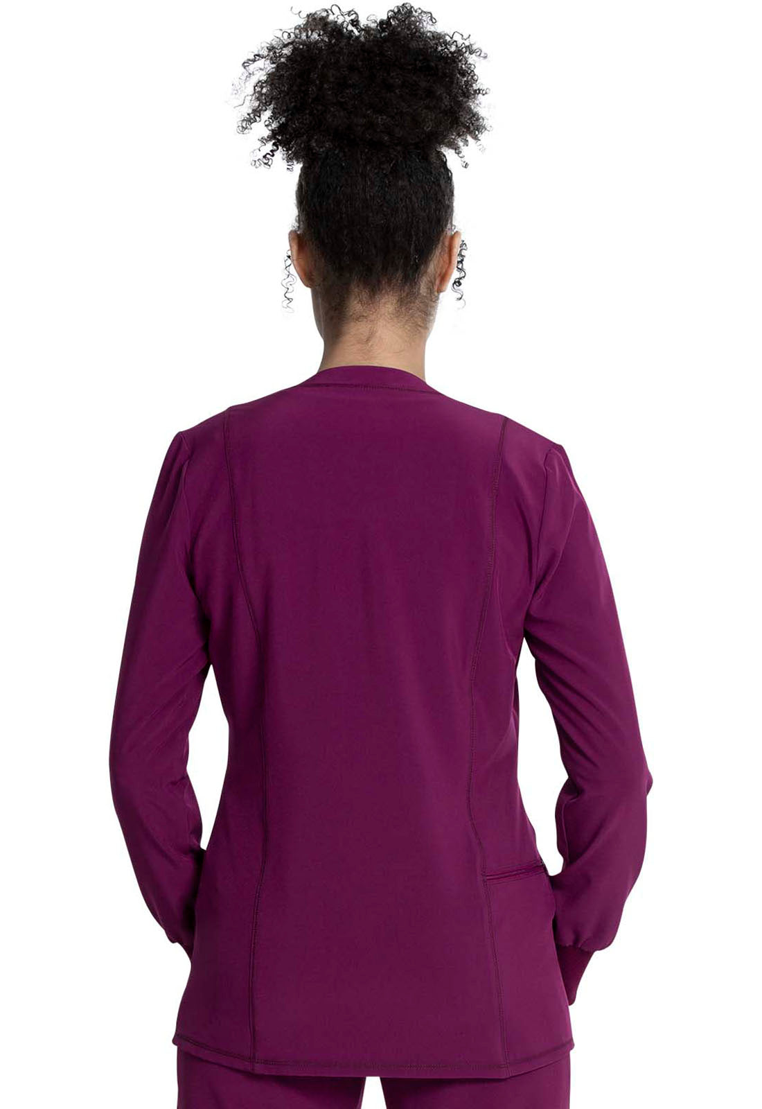 Allura CKA384 Zip Front Jacket Wine Model Image Back | Cherokee