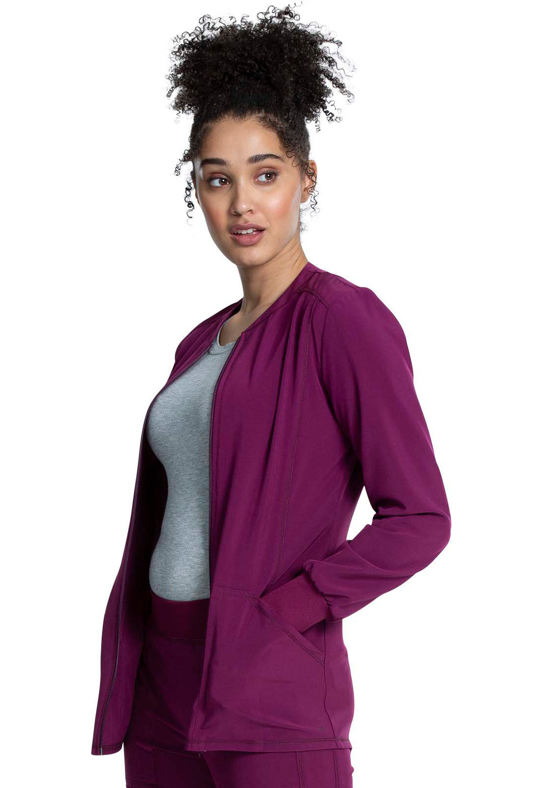 Allura CKA384 Zip Front Jacket Wine Model Image Right Side | Cherokee