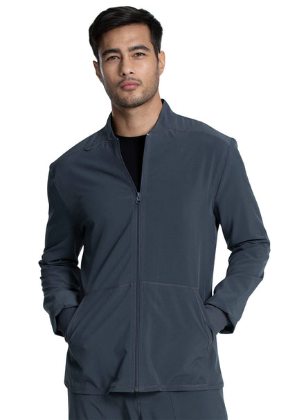 Allura CKA387 Men's Zip Front Jacket Pewter Model Image Front | Cherokee