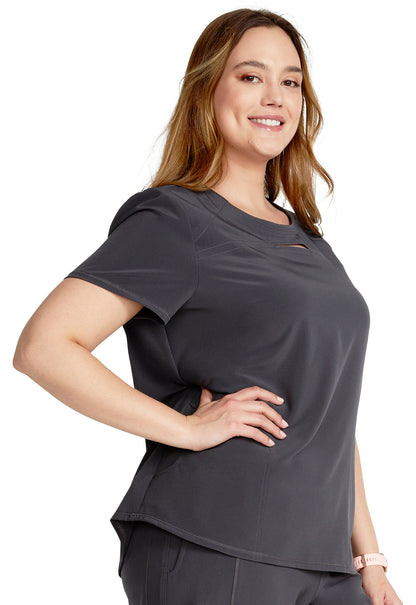 Allura CKA672 Round Neck top Pewter Model Image Left Side | Cherokee