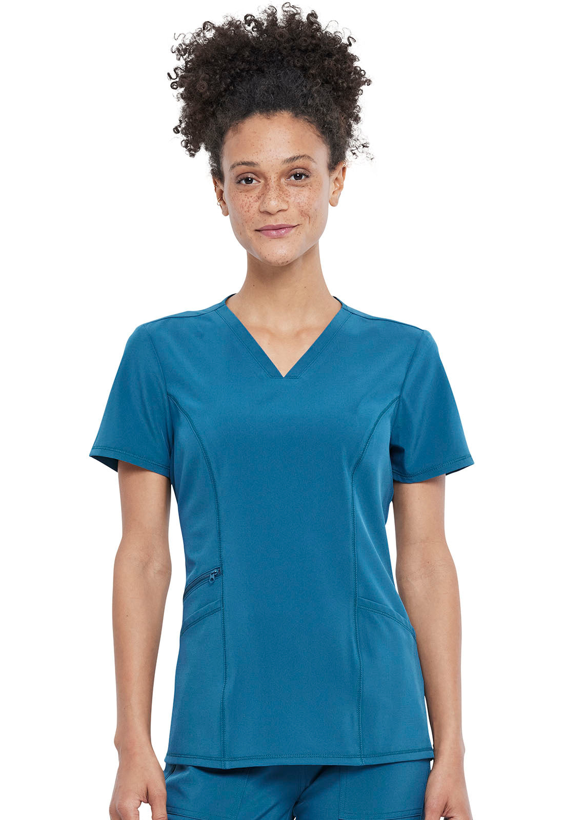 Allura CKA684 V-Neck Top Caribbean Blue Model Image Front | Cherokee